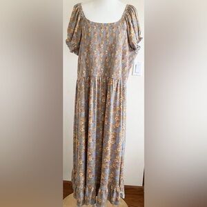 Ella Simone Cottagecore baby doll maxi dress ruched bodice Puff Sleeve 1X